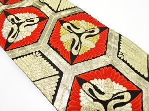 アンティーク　亀甲に向かい鶴模様織り出し袋帯（着用可）